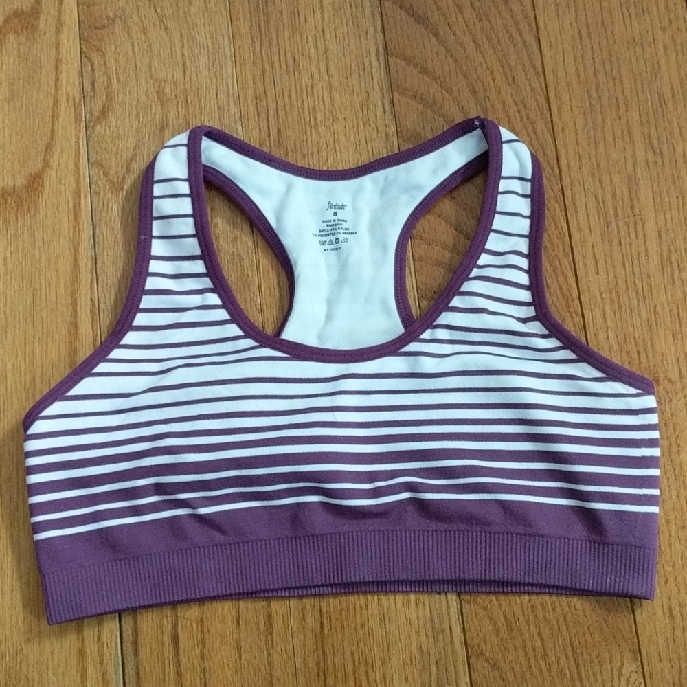 Flirtitude S White Sports Bra with Purple
